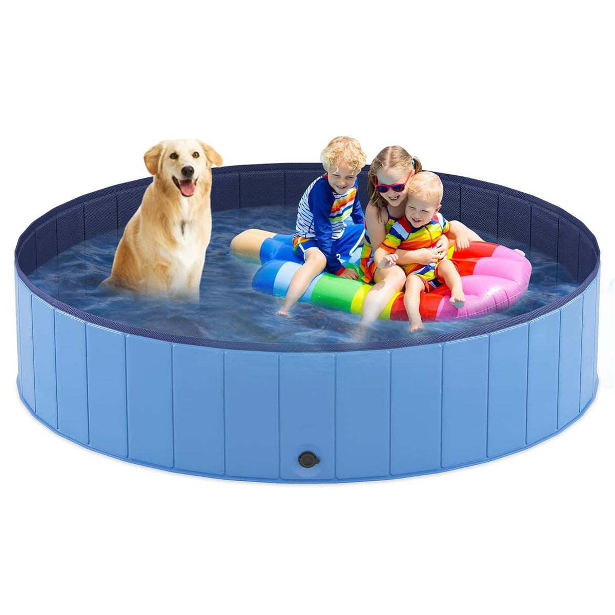 Round Foldable Dog Pool with Drain – 3 Sizes