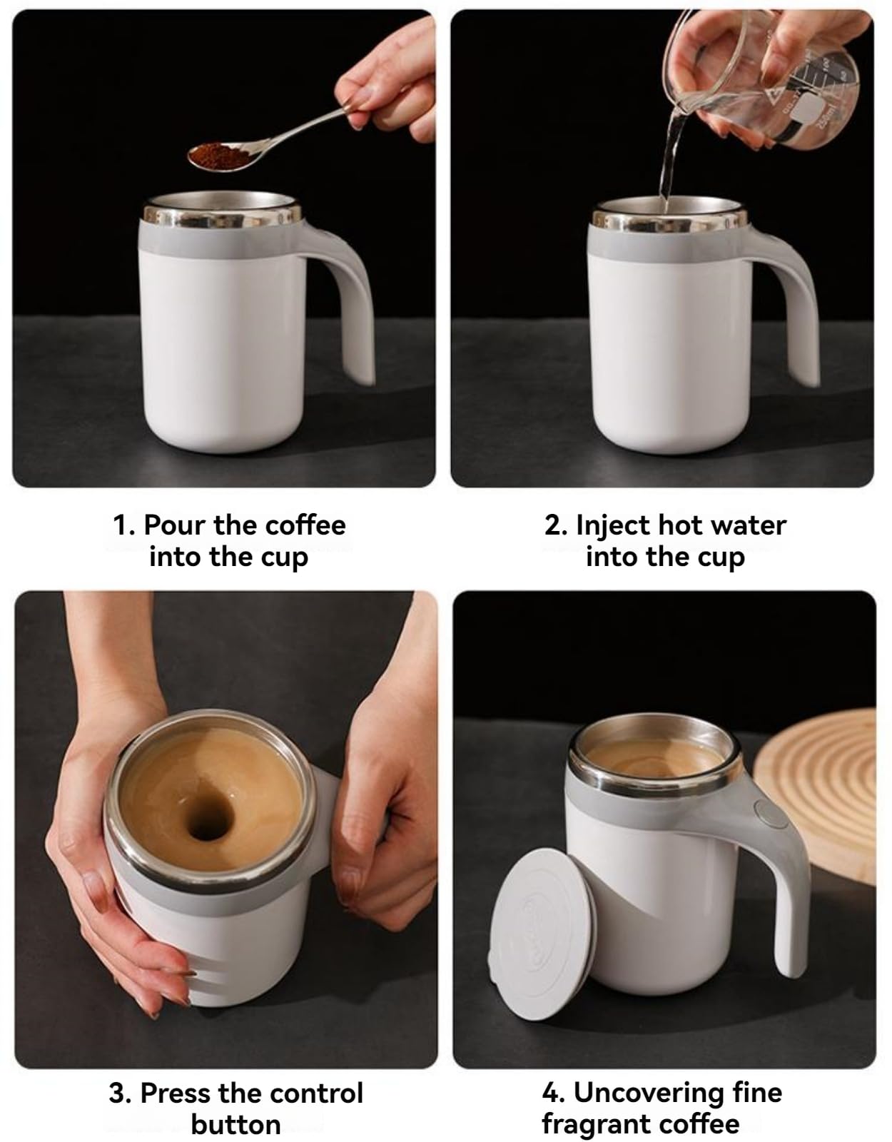 380ml USB-Rechargeable Magnetic Self-Stirring Cup – Brown
