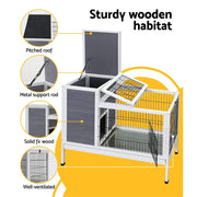 Compact Fir-Wood Small-Animal Hutch with Sliding Tray – 96 × 49 × 86 cm