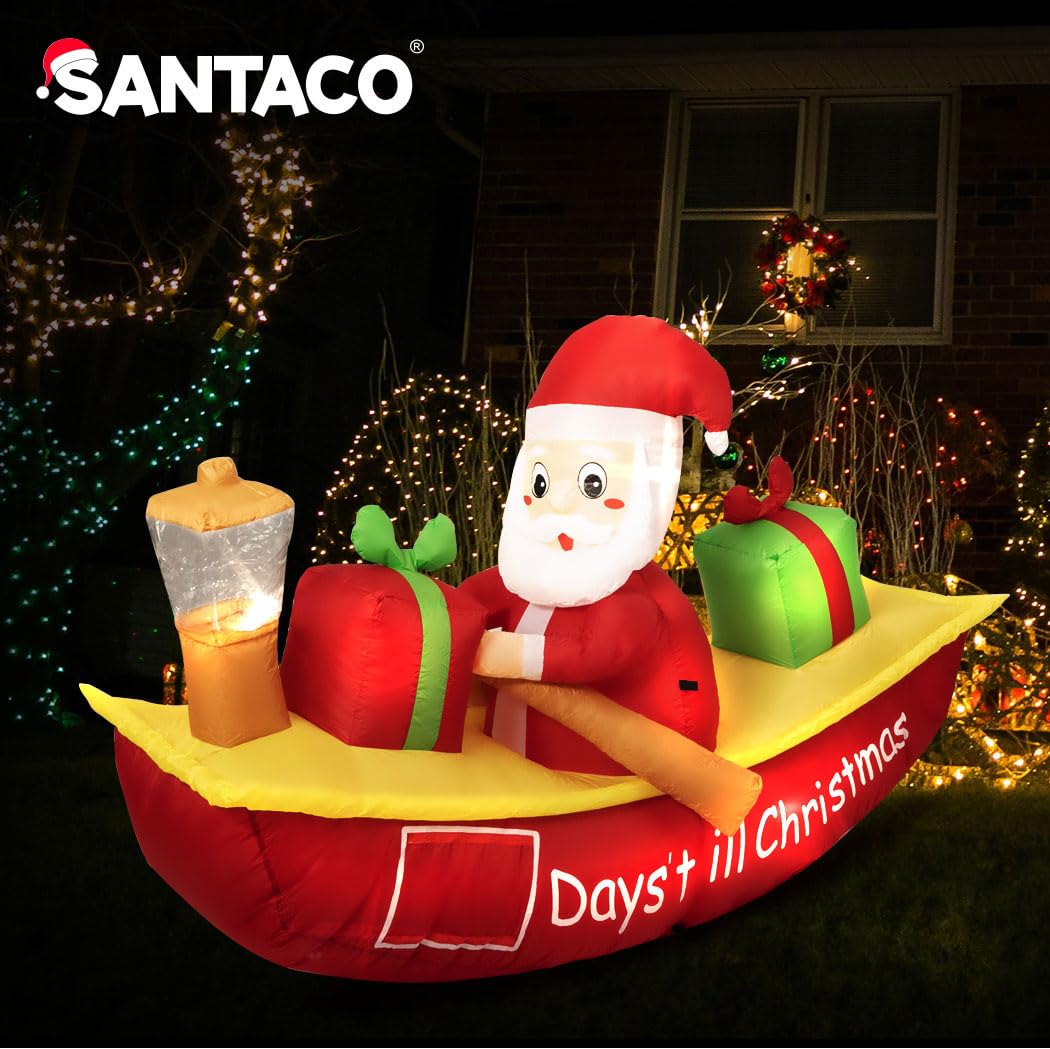 210 cm Inflatable Santa Boat LED Christmas Display