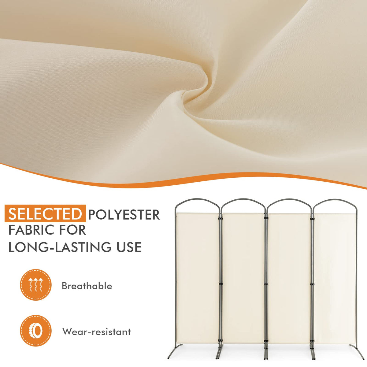 White 4-Panel Folding Room Divider – 221 × 188cm