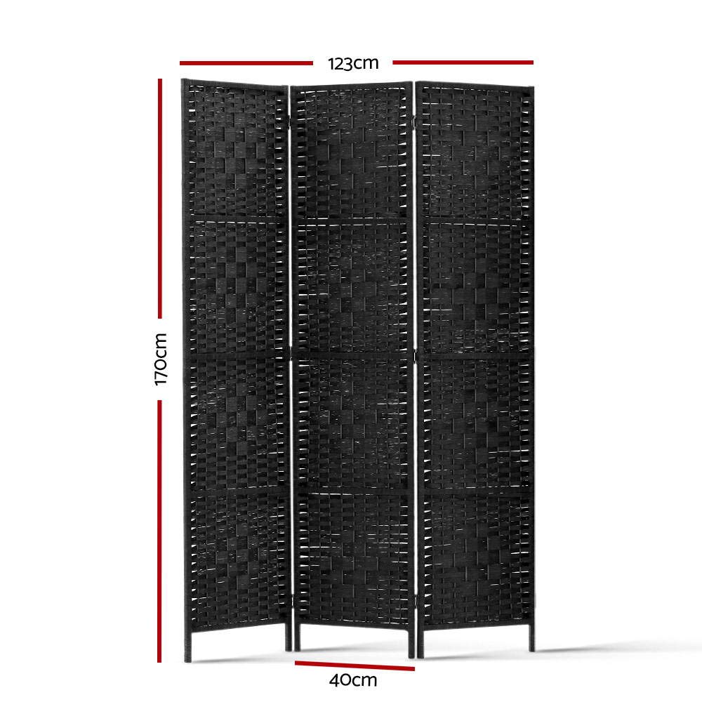 3-Panel Pine & Wicker Room Divider – 123 × 170cm