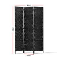 3-Panel Pine & Wicker Room Divider – 123 × 170cm