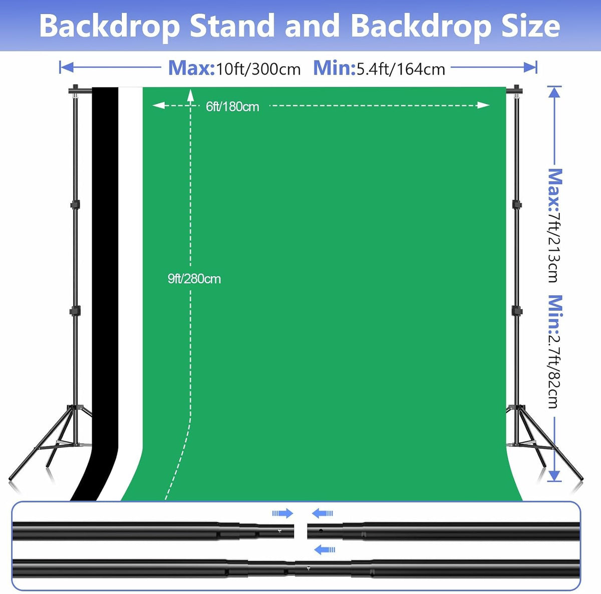 2 × 3 m Adjustable Backdrop Stand Kit with 3 Backgrounds