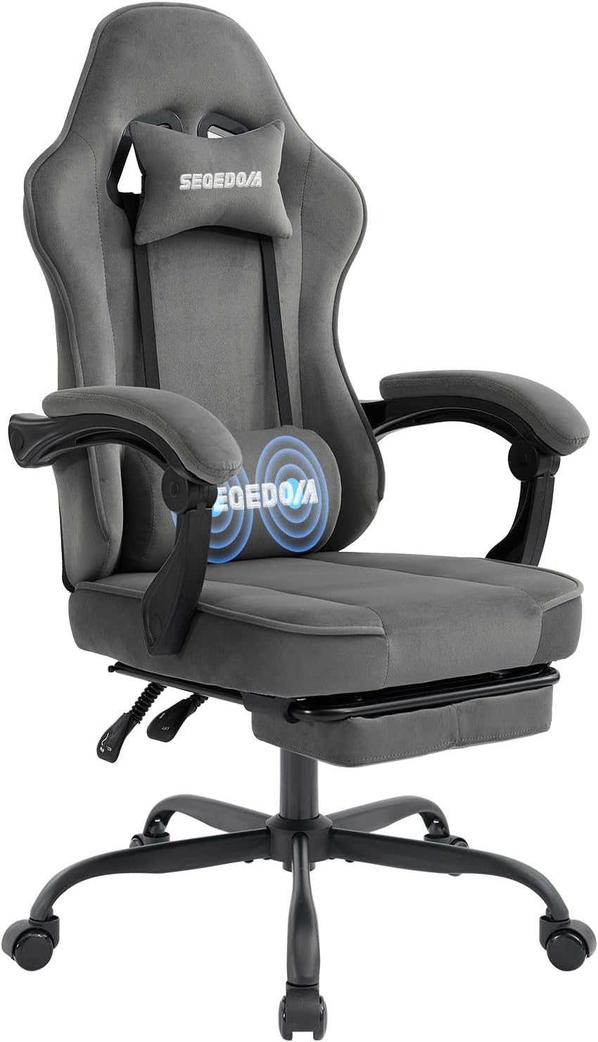 Gaming Chair Technology Fabric Computer Chair with Pocket Spring Cushion, Comfortable Ergonomic Gamer Chair for Adults, Massage Game Chair with Footrest,Reclining Chair, Home,Office,Teens,Grey