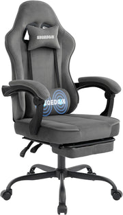 Gaming Chair Technology Fabric Computer Chair with Pocket Spring Cushion, Comfortable Ergonomic Gamer Chair for Adults, Massage Game Chair with Footrest,Reclining Chair, Home,Office,Teens,Grey