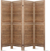 Artiss 4 Panel Room Divider, Folding Wooden Privacy Portable Screen Shelf Dividers Partition Wall Screens Home Pet Child Indoor Balcony Bedroom Furniture, Separator Water-Resistant Brown