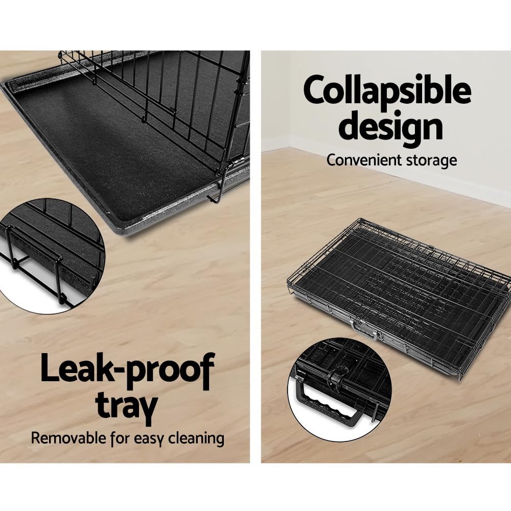 36-Inch Foldable Metal Dog Crate with 3 Doors & Removable Tray