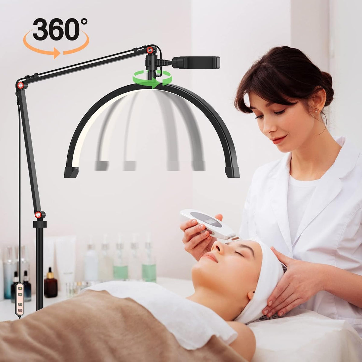 Led Half Moon Nail Desk Lamp,16inch Half Moon Lash Lamp for Lash Extensions,20W Eyelash Light Half Moon with 3 Color Dimmable,Beauty Desk Lamp with Phone Holder for Skincare Beauty Salon (Pink)