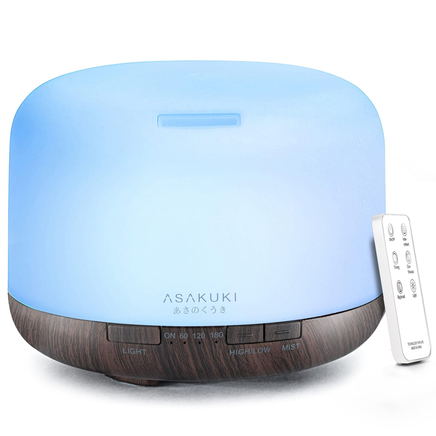 500ml Essential Oil Diffuser, 5 in 1 Ultrasonic Aromatherapy Fragrant Oil Diffusers, Vaporizer Humidifier with Remote Control, Timer, Auto-Off Safety Switch, 7 LED Light Colors