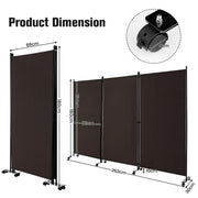 180cm Rolling 3-Panel Room Divider – Black or White Star