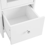 Tall Storage Cabinet Bathroom Kitchen Laundry Pantry Cupboard Shelves Glass Door White Small Bathroom Cabinet for Living Room, Kitchen, Office, White