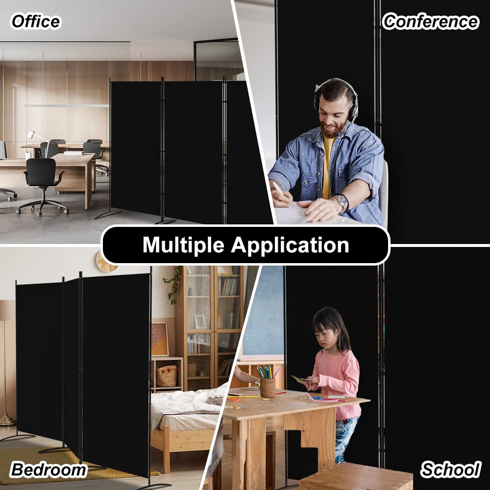 Black 3-Panel Room Divider with Gap Covers – 260 × 180cm
