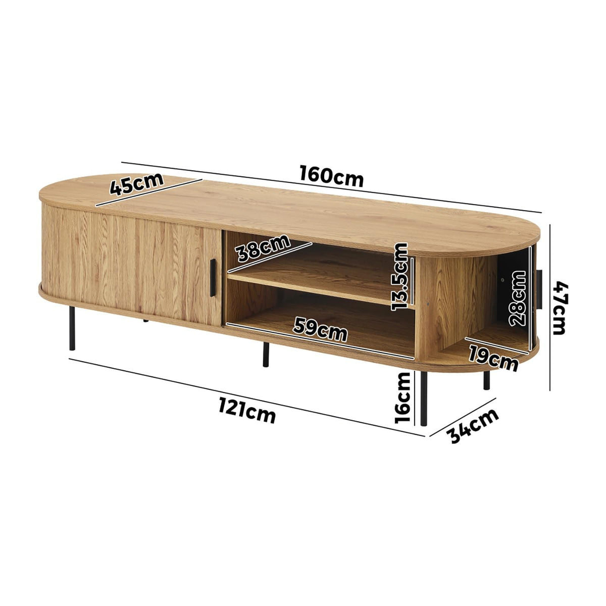 160 cm TV Cabinet with Tambour Sliding Door