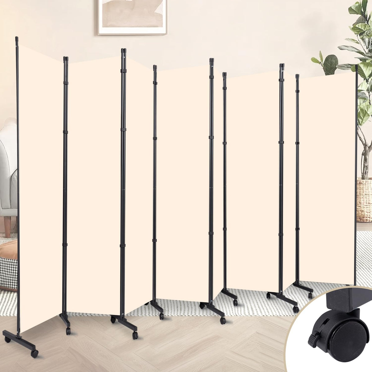 Single-Panel Rolling Room Divider – Grey or Beige