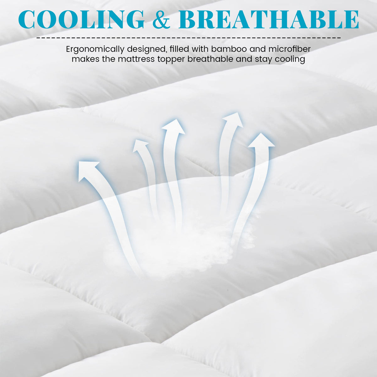 Luxury Bamboo Mattress Topper Double Size - Cooling & Softness - 1000GSM Bamboo Fiber Filling for Superior Comfort and Breathability with 45cm Deep Pocket - Hotel Quality- White