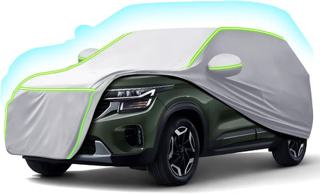 SUV Car Cover, Waterproof with Cotton Lining, Zippers & Reflective Strips UV-Resistant, Snowproof, Scratch-Resistant, Outdoor Use Compatible with Models Measuring 520x200x180CM (Sliver Green)