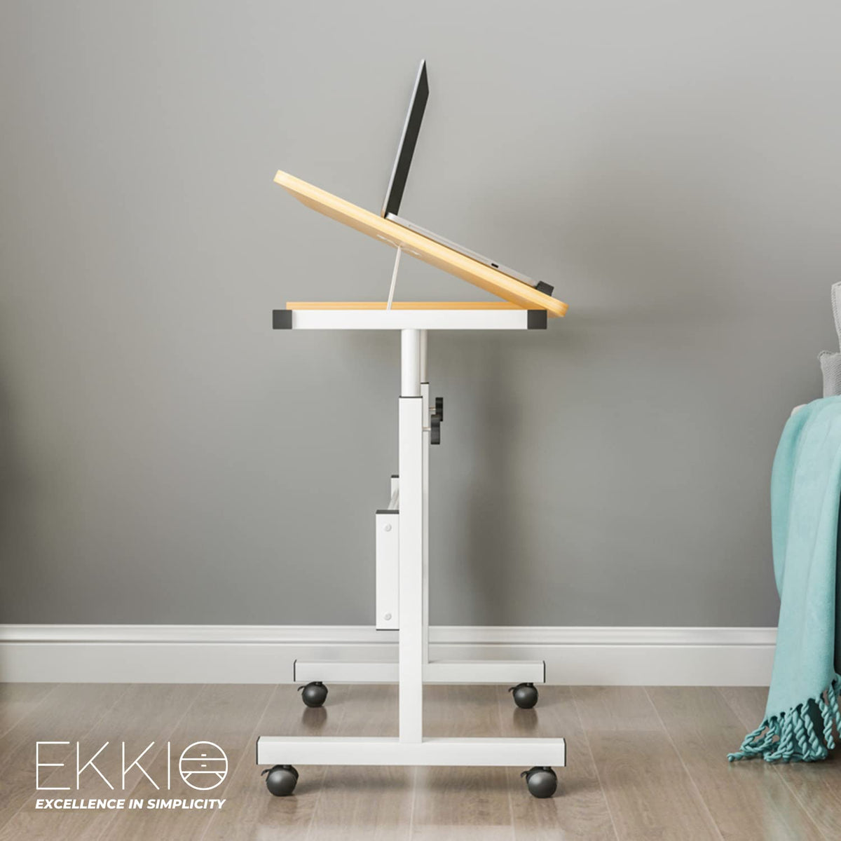 Grey Adjustable Mobile Laptop Desk with Tilting Top