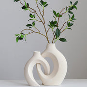2-Piece White Ceramic Donut Vase Set
