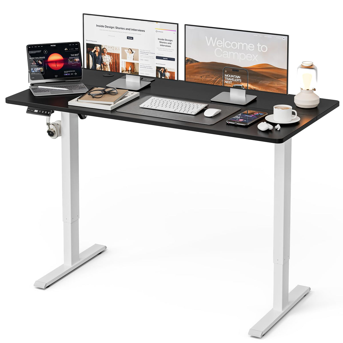 120 × 60 cm Electric Standing Desk with Cable Management – White