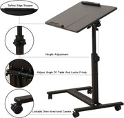 Black Adjustable Rolling Overbed & Sofa-Side Table