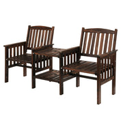 2-Seater Timber Garden Bench with Folding Table & Umbrella Hole