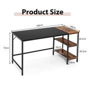 140 cm Black Computer Desk with 2-Tier Shelves
