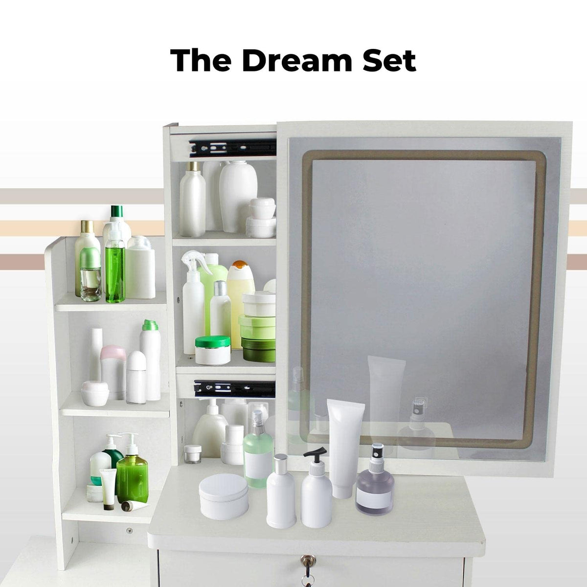 Dressing Table, Makeup Desk with Stool and Sliding Come with Storage and Drawer, Modern Design, White Makeup Table with Mirror and Chair, 3 Color and Brightness LED Mirror