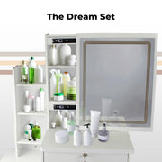 Dressing Table, Makeup Desk with Stool and Sliding Come with Storage and Drawer, Modern Design, White Makeup Table with Mirror and Chair, 3 Color and Brightness LED Mirror