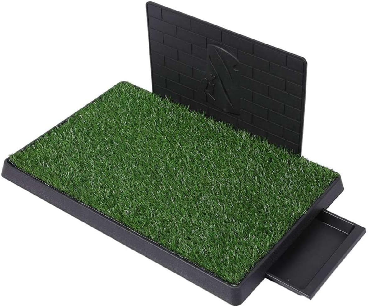3-Layer Dog Toilet Tray with 2 Grass Mats & Splash Wall