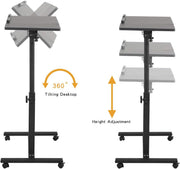 Black Mobile Tilting Overbed Laptop Table with Wheels