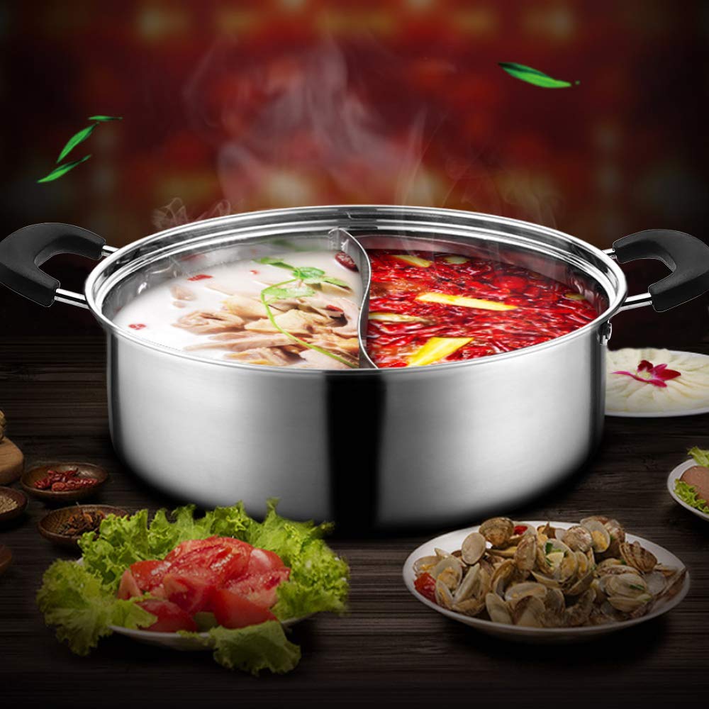 28 cm Divided Stainless-Steel Shabu-Shabu Hot Pot – 6 qt