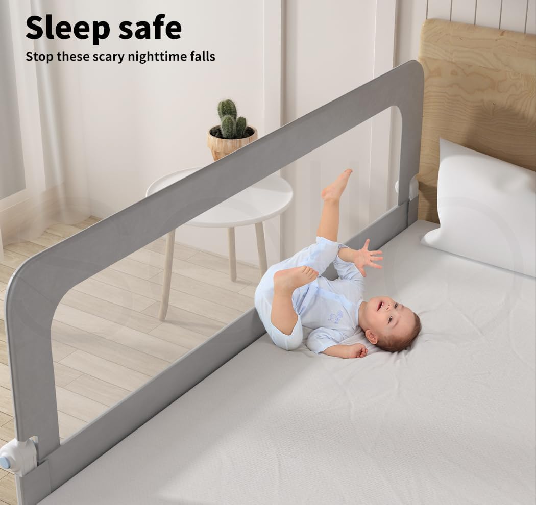 Bed Rail Baby Kids Safety Guard Height Adjustable Folding Child Toddler Cot Protect Steel Tube Safe Sleeping (M:180cm x 70cm/83cm)