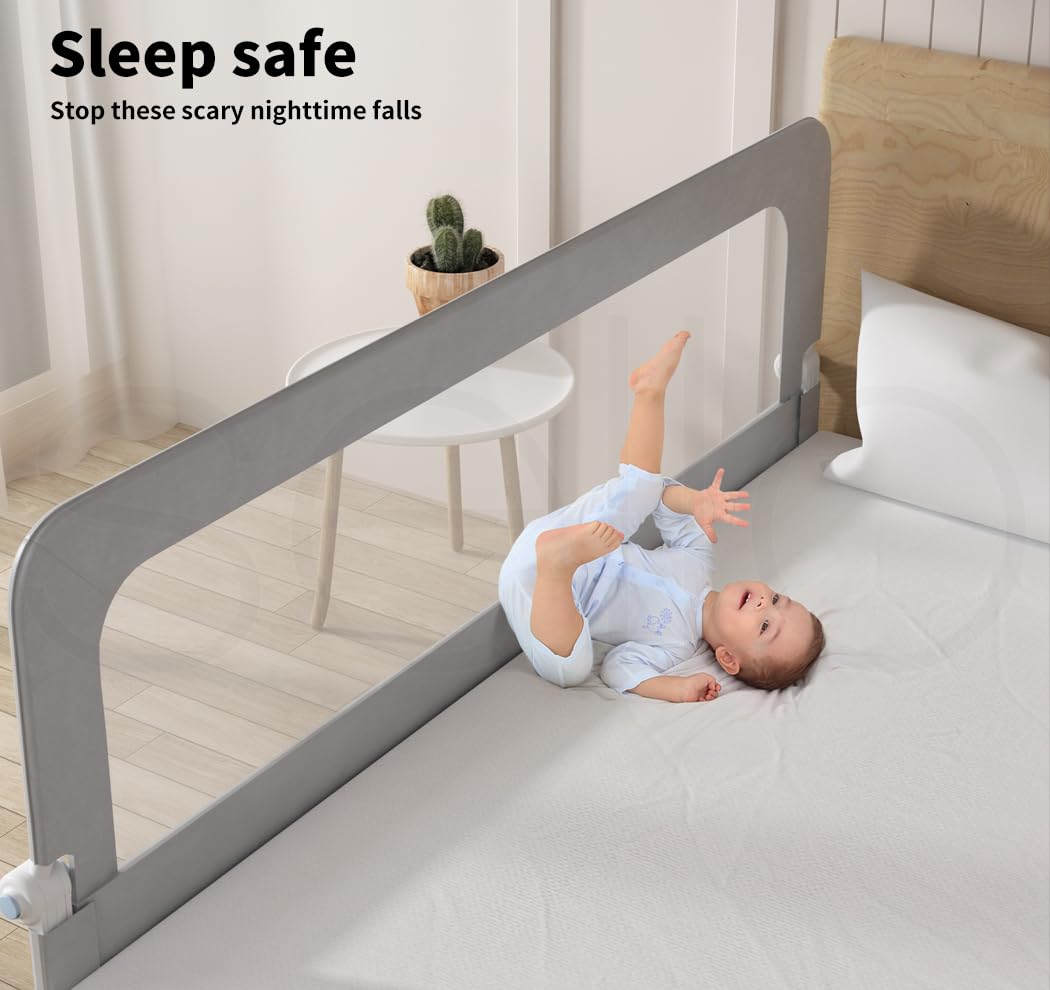 Bed Rail Baby Kids Safety Guard Height Adjustable Folding Child Toddler Cot Protect Steel Tube Safe Sleeping (M:180cm x 70cm/83cm)