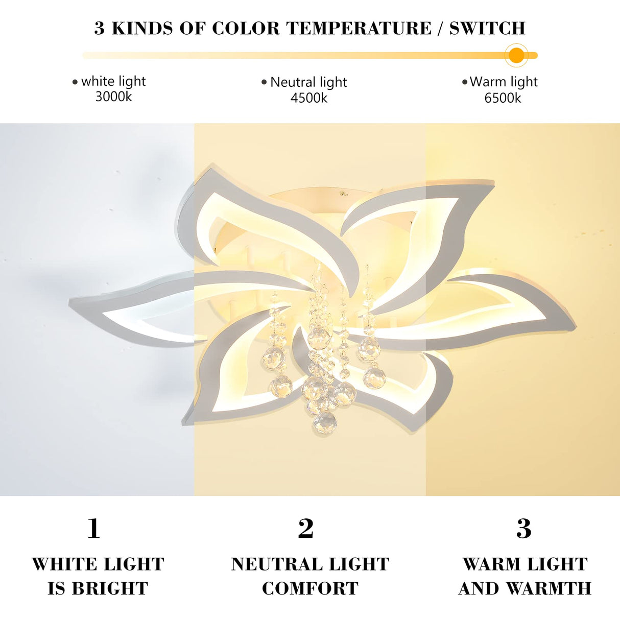 Modern Ceiling Light 40W Dimmable LED Ceiling Lamp Fixture, 6 Petals Flush Mount Flower Chandelier Ceiling Lighting Fixture, Acrylic for Kitchen Bedroom Dining Room Living Room