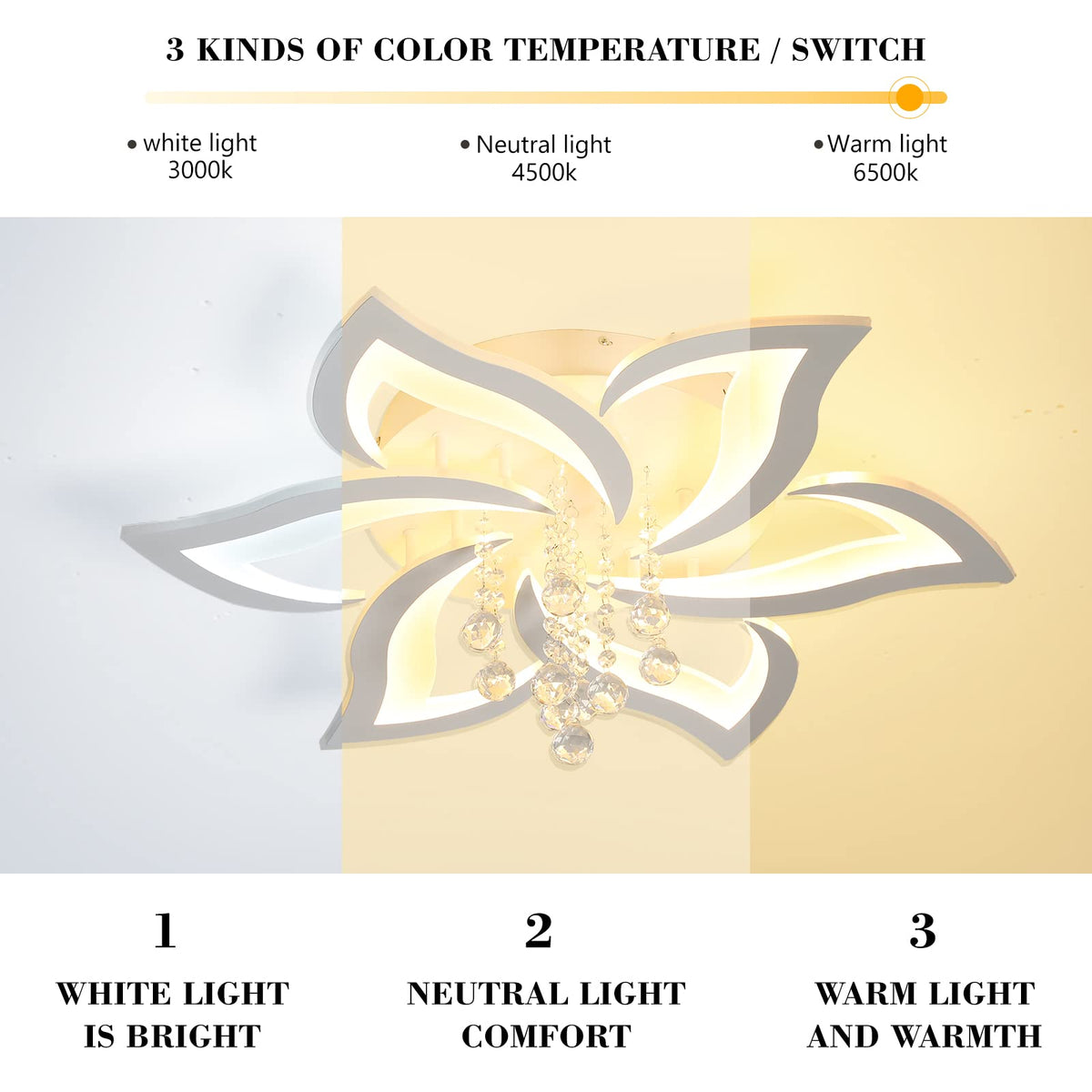 Modern Ceiling Light 40W Dimmable LED Ceiling Lamp Fixture, 6 Petals Flush Mount Flower Chandelier Ceiling Lighting Fixture, Acrylic for Kitchen Bedroom Dining Room Living Room
