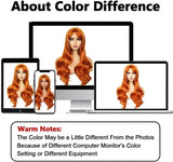 Long Wigs for Women Ginger Orange Curly Wavy Wig with Bangs Synthetic Hair Wig