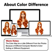 Long Ginger-Orange Wavy Synthetic Wig with Bangs