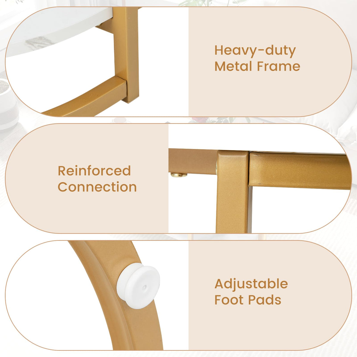 2-Tier Oval Faux-Marble Coffee Table – White & Gold
