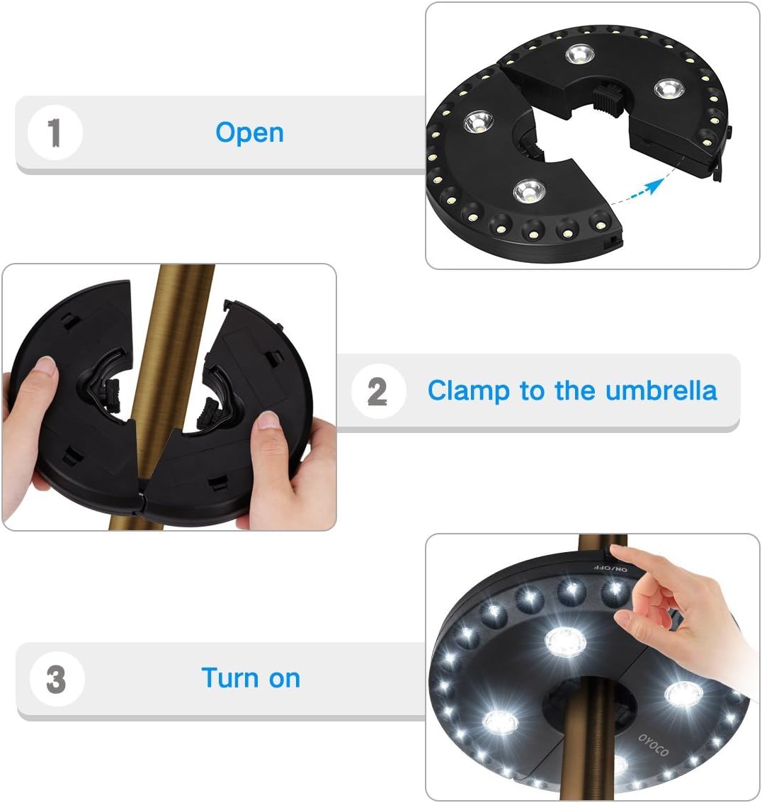 28-LED Cordless Patio Umbrella Light – 3 Brightness Modes