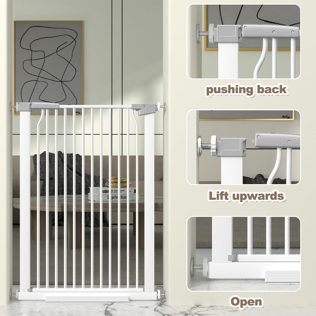 41" Extra Tall Baby Gate for Doorways and Stairs No Drill, Adjustable 29.9-40.9'' Auto Close Dog Gate Indoor, Pressure Mounted Walk Through Swing Wide Pet Gate, Tall Cat Gate with Expansion Kit, White