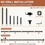 Dsocool Room Divider Curtain Rod, No Drilling Room Separator for Space Partition Adjustable 122-305cm(H) 70-177cm(W) Heavy Duty Temporary Wall Divider Floor to Ceiling Tension Rod, Black