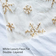 Christmas Tree Skirt - 48 inches Large White Luxury Faux Fur Tree Skirt Christmas Decorations Holiday Thick Plush Tree Xmas Ornaments (White/Gold)