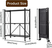 3-Tier Foldable Rolling Storage Shelf – Black