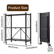 3-Tier Foldable Rolling Storage Shelf – Black