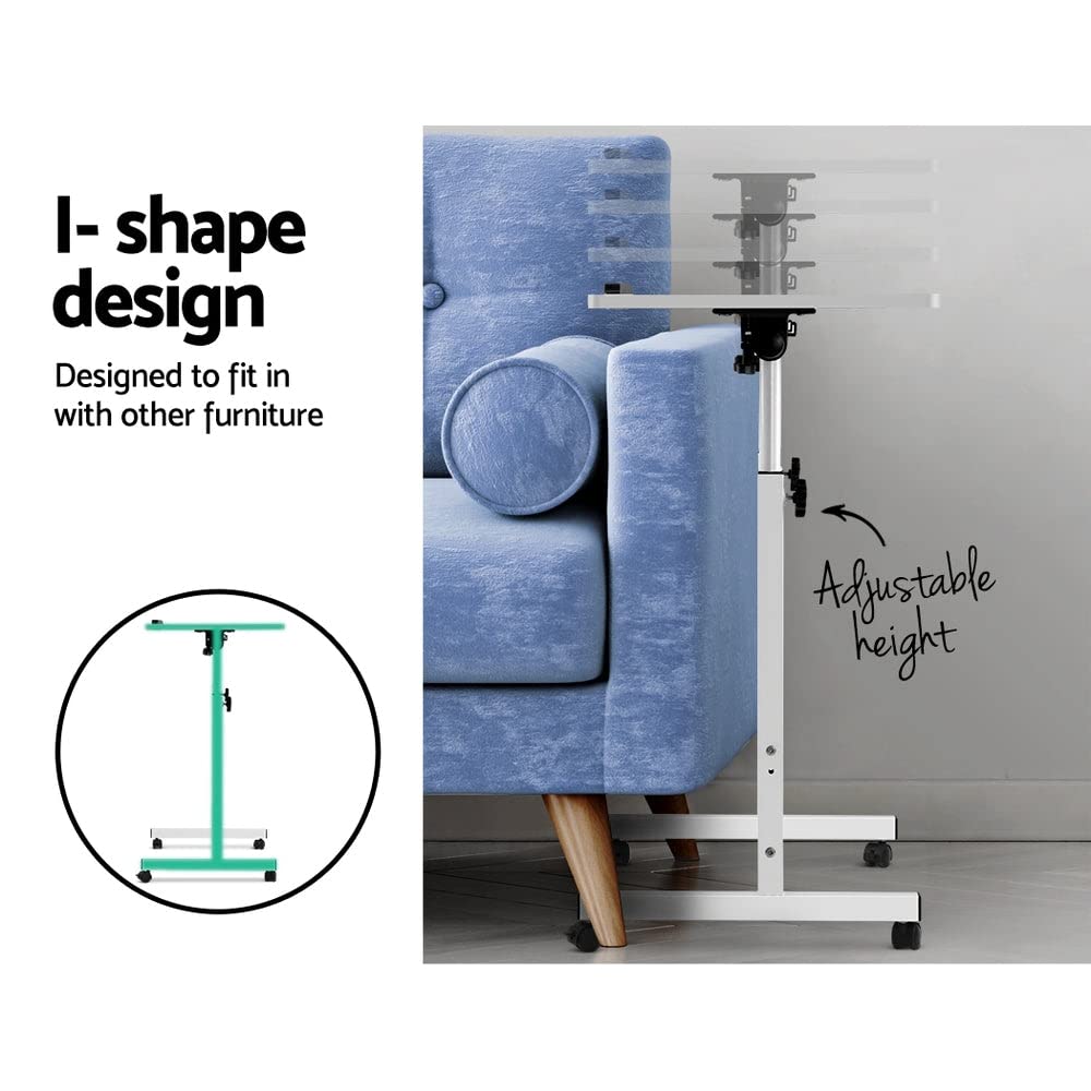 White Adjustable Laptop Table with 360° Lockable Castors
