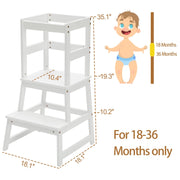 Kids Kitchen Step Stool for Kids with Safety Rail,Solid Wood Construction Toddler Learning Stool, Montessori Toddlers Kitchen Stool Tower (White)