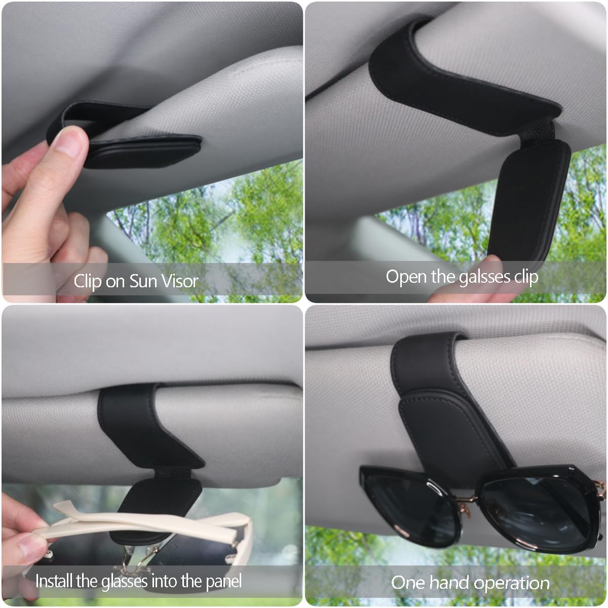 Magnetic Faux-Leather Car Visor Glasses Holder – Black