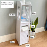 Small Bathroom Storage Corner Floor Cabinet with Doors and Shelves, Thin Toilet Vanity Cabinet, Narrow Bath Sink Organizer, Towel Storage Shelf for Paper Holder, (White)
