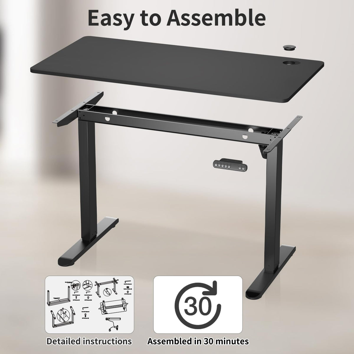 Height Adjustable Electric Sit Stand Desks with Smart Memory Lifting Sturdy Tabletop Motor Computer Workstation for Home, Office 48 * 24 Inch